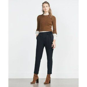 ZARA trousers Womens XS Loose Fit Trousers Black‎ Wrap Tie Front solid pockets